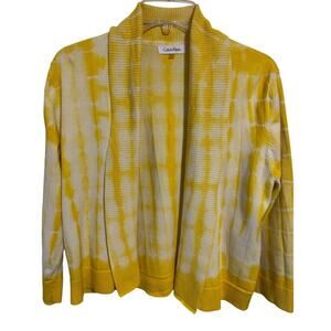 Vintage Calvin Klein yellow & white tie-dyed cropped open front cardigan size L